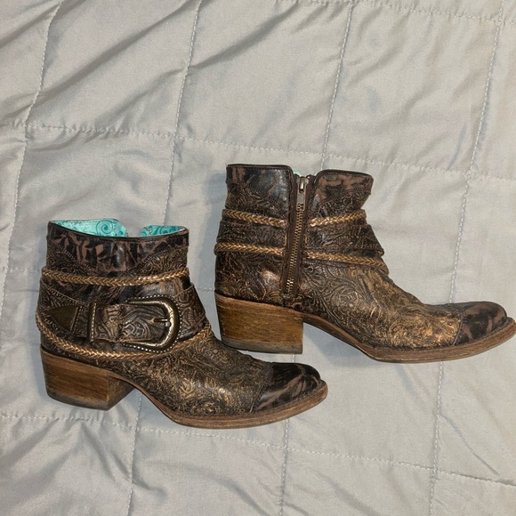 Corral Boots Shoes - Vintage-Style Embossed Ankle Boots